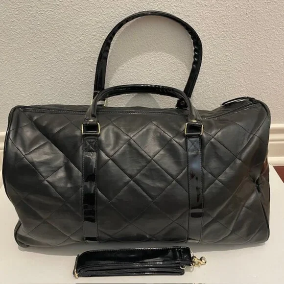 Vintage Anne Klein Black Quilted Weekend Duffle Bag - Picture 2 of 7